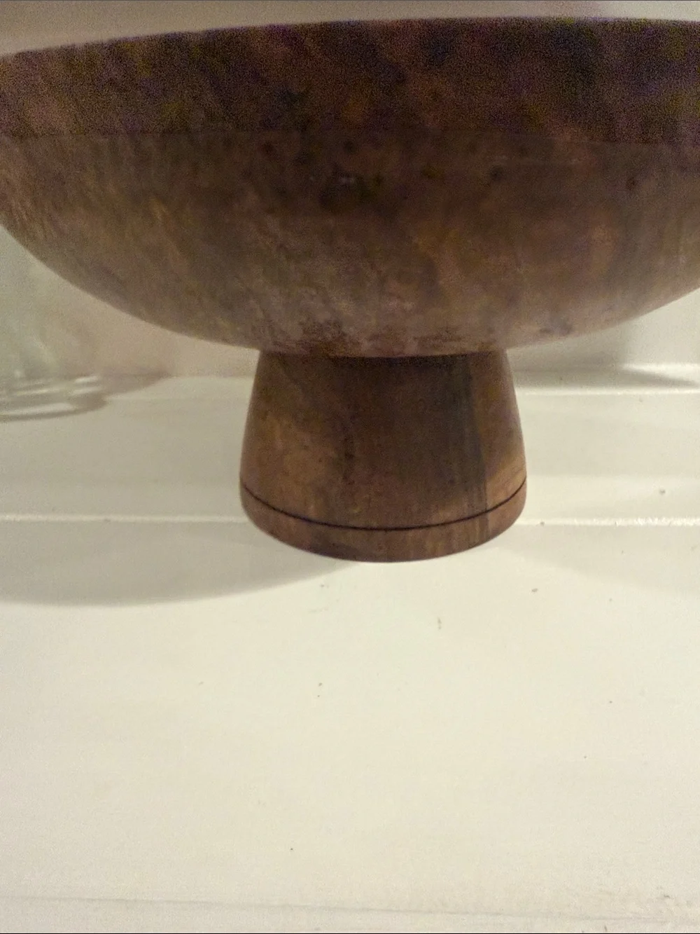 Handcrafted Wooden Pedestal Bowl - Dark Brown Wood